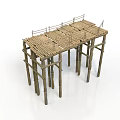 Bamboo Elevated Platform Structure With Wooden Planks And Railings 3d model