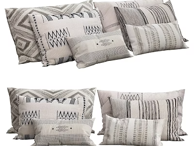 Modern Geometric Patterned Pillow Collection In Neutral Tones With Striped And Abstract Designs 3d model