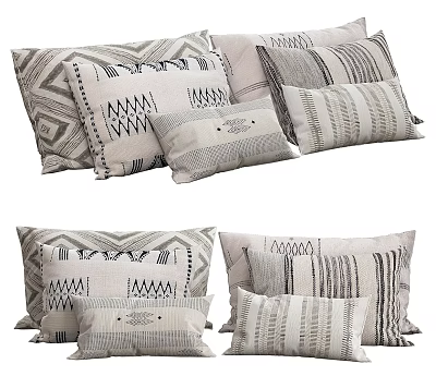 Modern Geometric Patterned Pillow Collection In Neutral Tones With Striped And Abstract Designs 3d model