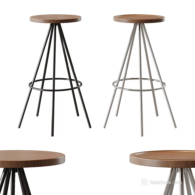 Modern Minimalist Bar Stools With Sturdy Metal Frame And Solid Wood Round Seats For Home Kitchen 3d model 