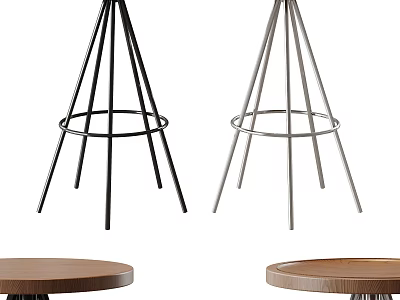 Modern Minimalist Bar Stools With Sturdy Metal Frame And Solid Wood Round Seats For Home Kitchen 3d model