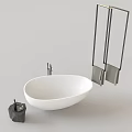 Sleek White Bathroom Vessel Sink With Modern Faucet And Wall Mounted Towel Rack