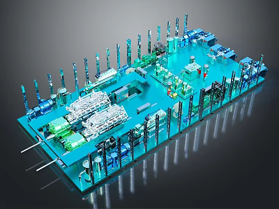 Detailed 3D Model of Electronic Circuit Board With Blue Green Components and Layout Structure 3d model