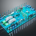 Detailed 3D Model of Electronic Circuit Board With Blue Green Components and Layout Structure