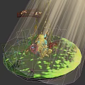 Game Character Sitting Near Signpost On Grassy Platform With Sunlight Beams