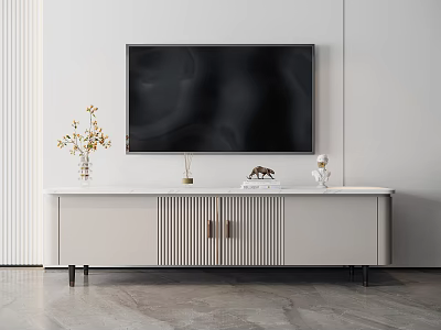 Modern TV Stand With Flat Screen TV Decorative Vase Ornaments And Storage Cabinets 3d model