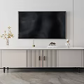 Modern TV Stand With Flat Screen TV Decorative Vase Ornaments And Storage Cabinets