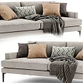 Light Gray Sectional Sofa with Brown and Patterned Pillows and Cozy Throw Blanket 3d model