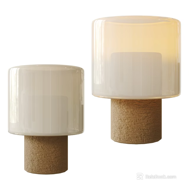 Set of Two Modern Table Lamps with White Glass Shades and Natural Cork Bases Design 3d model 