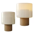 Set of Two Modern Table Lamps with White Glass Shades and Natural Cork Bases Design