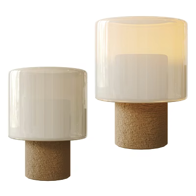 Set of Two Modern Table Lamps with White Glass Shades and Natural Cork Bases Design 3d model