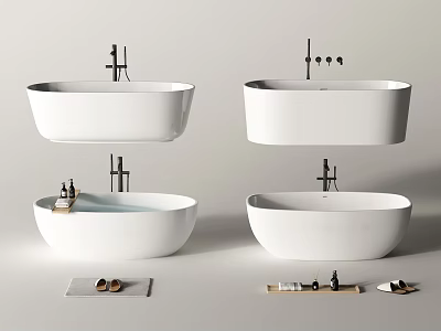 Elegant Modern White Free-standing Bathtub with Faucet and Bathroom Accessories 3d model