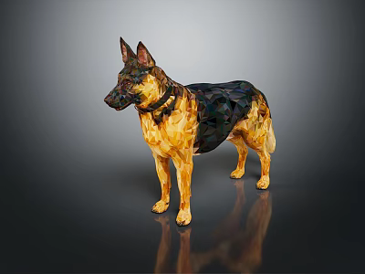 German Shepherd Geometric Textured Sculpture Art Piece On Dark Background With Reflection 3d model