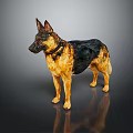 German Shepherd Geometric Textured Sculpture Art Piece On Dark Background With Reflection