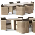 Natural Light Wood Dining Table Set With Woven Rattan Chairs And Modern Design
