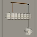 Modern White Geometric Pendant Light With Grid Pattern Design And Fabric Shade 3d model