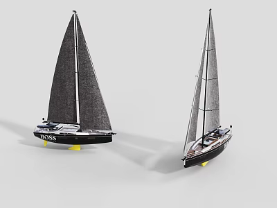Pair of Modern Decorative Sailboat Model Ornaments with Black Sails and Yellow Base 3d model