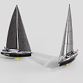 Pair of Modern Decorative Sailboat Model Ornaments with Black Sails and Yellow Base