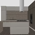 Contemporary Kitchen Interior With Marble Island Counter And Wooden Cabinets Under Lighting