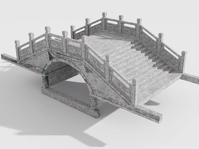 Traditional Stone Arch Bridge with Intricate Stone Railings and Staircase Design 3d model