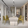 Elegant Modern Living Dining Room Interior With Marble Wall TV Sofa And Large Windows