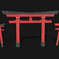 Traditional Red Torii Gate Structures With Black Roofs And Different Sizes