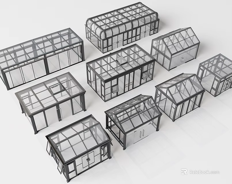 Various Sunshade Frames With Different Glass Designs And Multiple Structure Shapes 3d model 