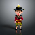 Cute Cartoon Character in Traditional Outfit With Black Gold Hat Red Top and Green Pants