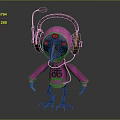 Stylish Crow Character in Pink Hoodie with Headphones 3D Model Design