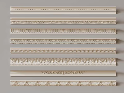 Various Light Colored Decorative Moldings With Different Patterns For Interior Decoration 3d model