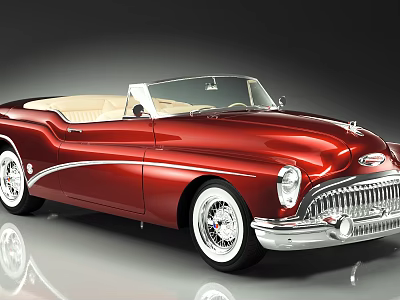 Red Vintage Classic Convertible Car With Beige Interior And White Wheels 3d model