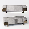 Modern Gray Upholstered Ottoman With Vertical Striped Design And Metal Legs