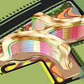 Modern Curved Office Building Design With Green Spaces And Landscaped Pathways