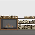Modern Fireplace Interior Design With Neatly Stacked Firewood On Wooden Shelves