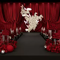 Red Wedding Stage Photo Spot With Curtain Chandelier Bouquets Candles And Red Carpet