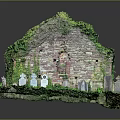 Ancient Stone Ruins Structure With Overgrown Green Moss Vegetation And Weathered Walls