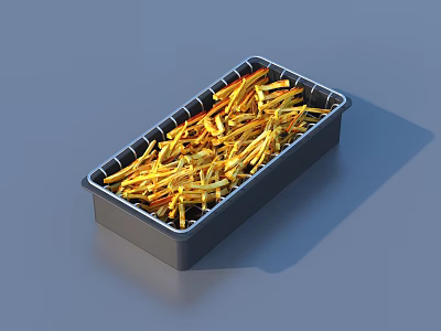Golden Crispy French Fries in Black Rectangular Tray Ready to Eat 3d model