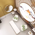 Eastern New National Makeup Perfume Cosmetics Exhibition Booth With Golden Arch And Circular Paintings