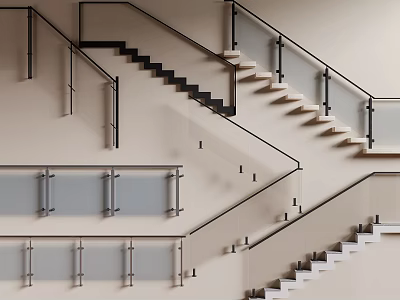 Modern Staircase Railings With Glass Panels And Metal Supports For Interior Design 3d model