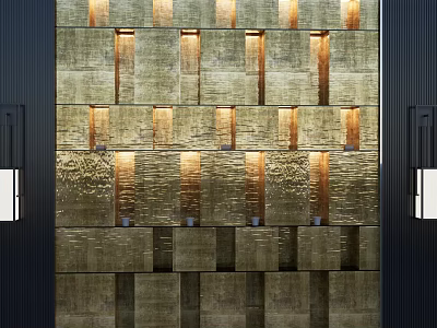 Elegant Modern Luxury Feature Wall Design With Textured Metallic Panels And Warm Lighting 3d model