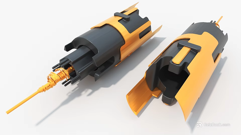 Yellow And Black Sci Fi Art Installation With Sharp Components And Connecting Structures 3d model 