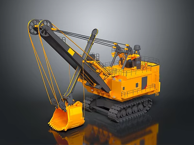 Yellow Heavy Duty Construction Excavator With Tracks And Front Bucket 3d model