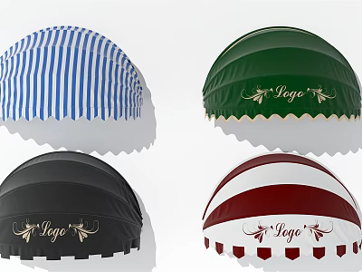 Colorful Voge Awnings With Striped Patterns And Decorative Brand Logos 3d model