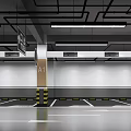 Well Lit Indoor Parking Garage With Entrance Signs Floor Markings And Warning Bollards