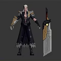 Fantasy Warrior Character With White Hair Ornate Coat And Decorative Greatsword