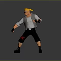 Blonde Haired Character In Sunglasses Gray Jacket Red Cross Shorts On Orange Glowing Ground