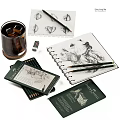 Derwent Pencils Sketching Dog Art in Open Sketchbook with Pencil Case