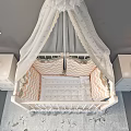 Cozy Baby Crib with White Canopy Chevron Bedding White Nightstands Orange Lamps Animal Wall Art