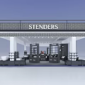 STUDIOS Two Story Retail Store With White Pillars Black Railings Display Shelves And Balls