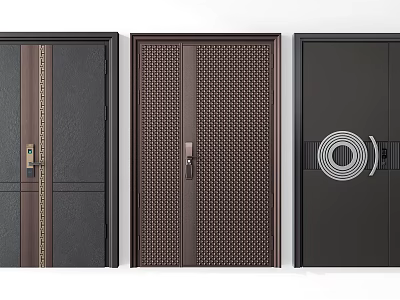 Security Doors In Modern Styles With Stripe Patterns Perforated Panels And Circular Locks 3d model